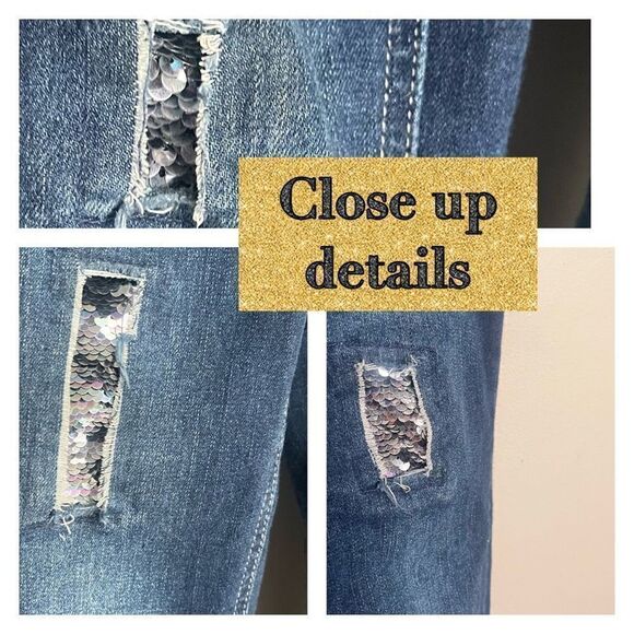 Justice Girls Overalls Size 8 Adjustable Flip Sequins Distressed Cuffed Hem Fall - Picture 10 of 10